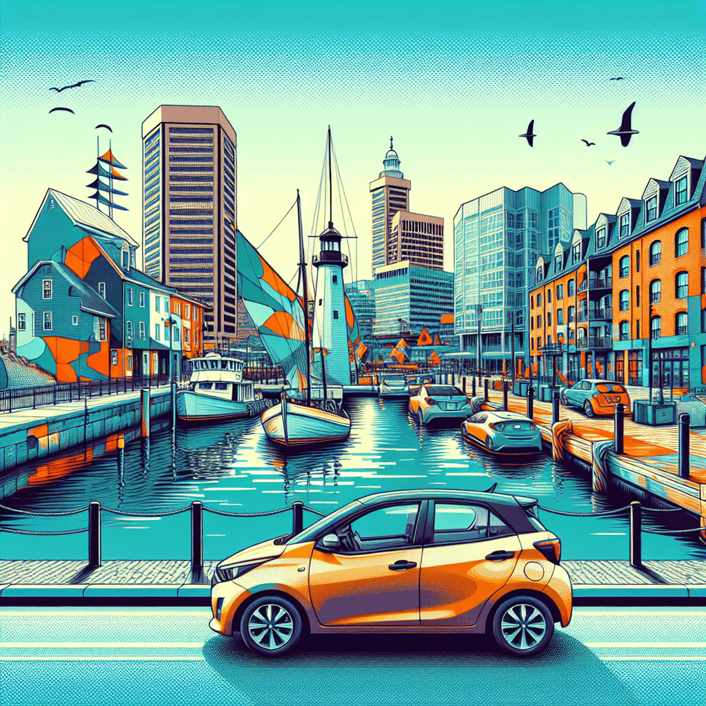 City car in Baltimore, features harbor elements, architecture, graffiti