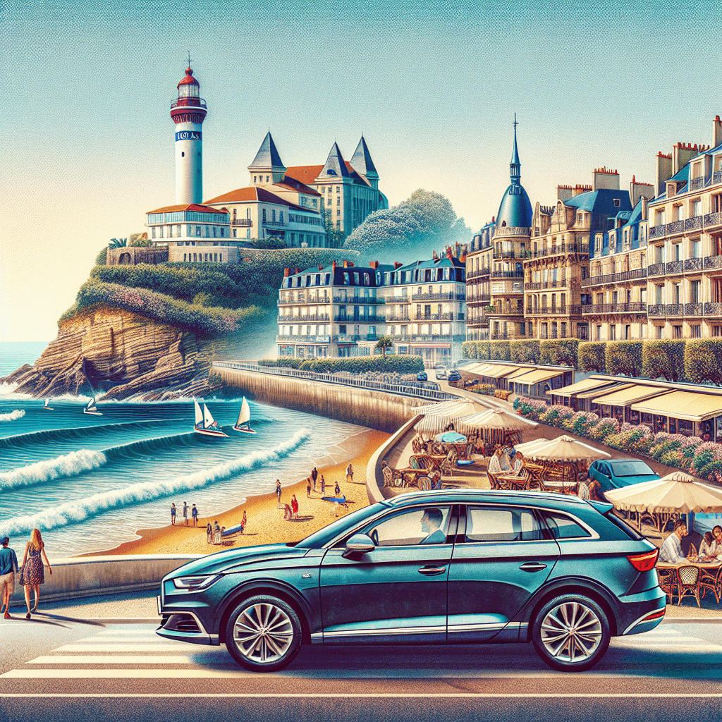 City car in Biarritz, surfers, lighthouse, seaside cafes