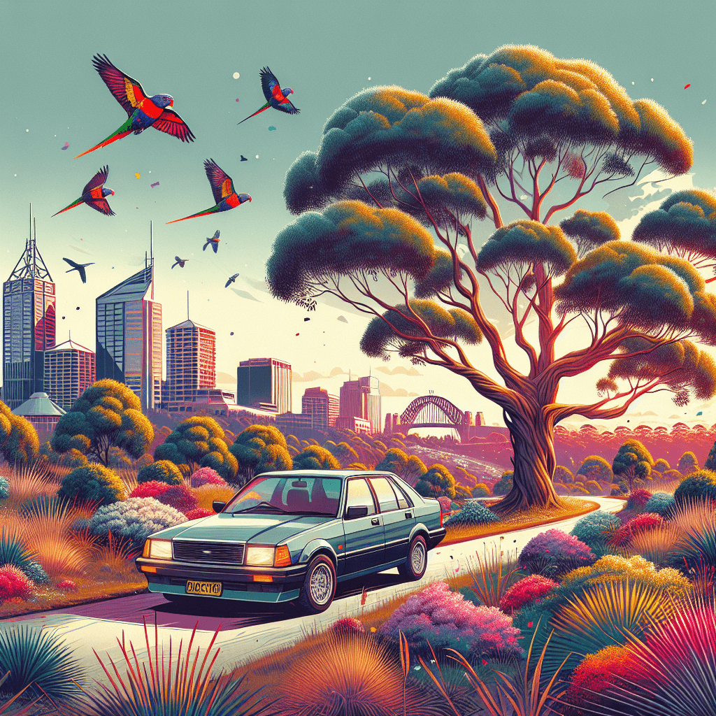 Urban car in Blacktown with lorikeets, gum trees, Nurragingy Reserve