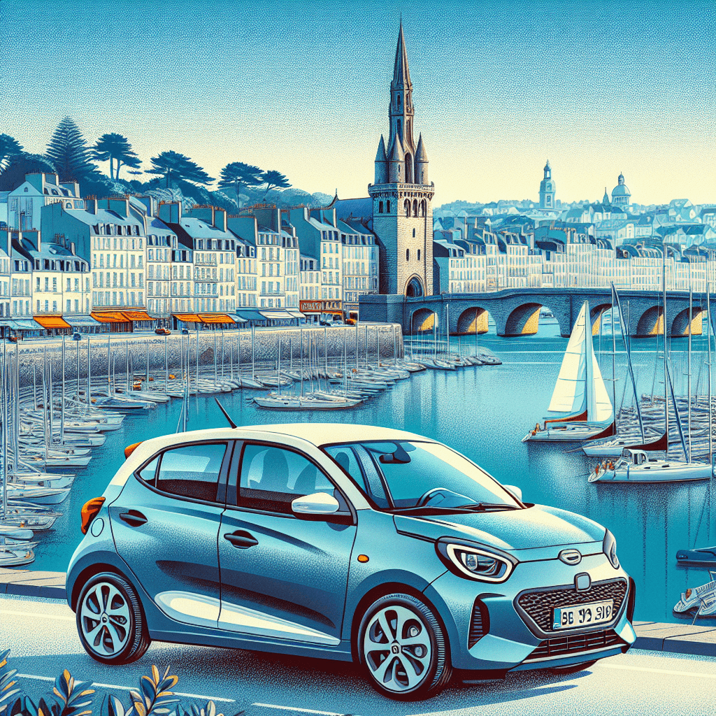City car in Brest with Tanguy Tower and harbor backdrop