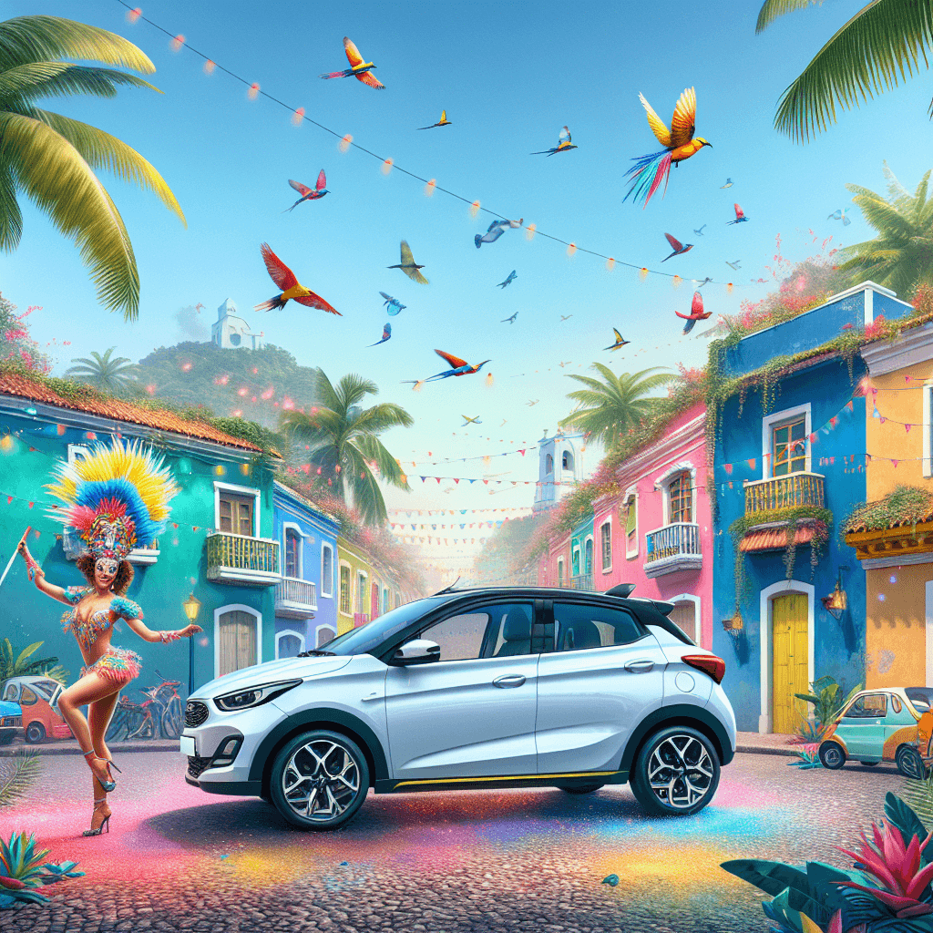 City car with tropical elements and samba dancer
