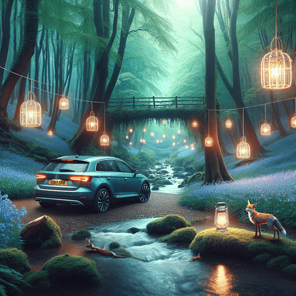 City car in Forest of Dean with lanterns, stream, and wildlife