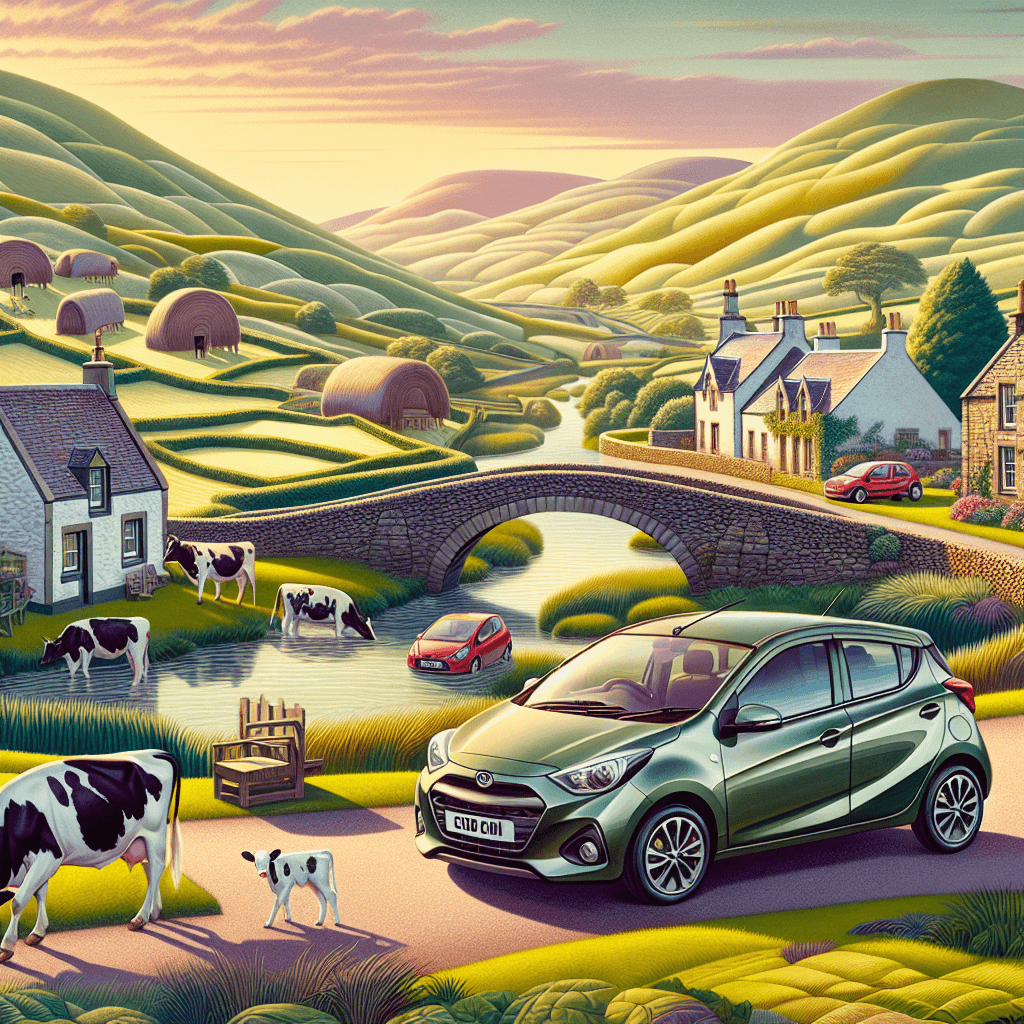 City car exploring serene Dumfries and Galloway landscape