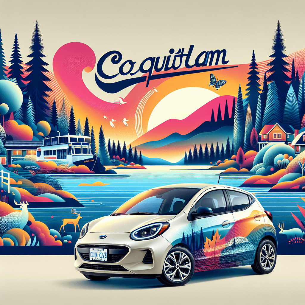 City car in Coquitlam landscape, featuring river, wildlife, and sunset.