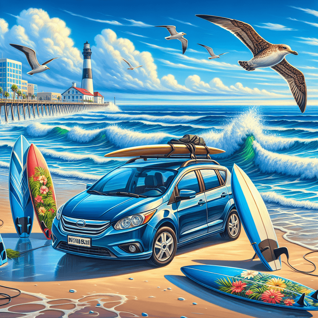 City car by Daytona Beach with dolphin and lighthouse