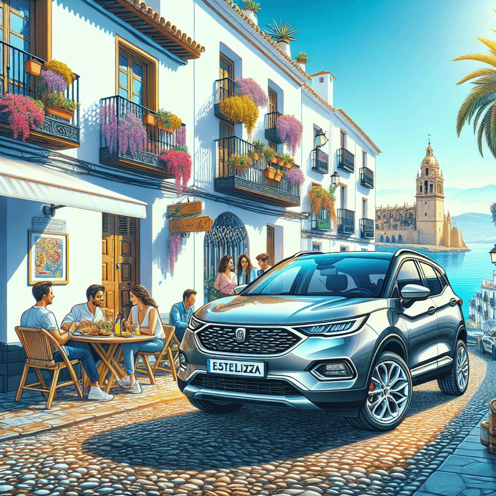 City car parked in sunny Estepona with lively local scene
