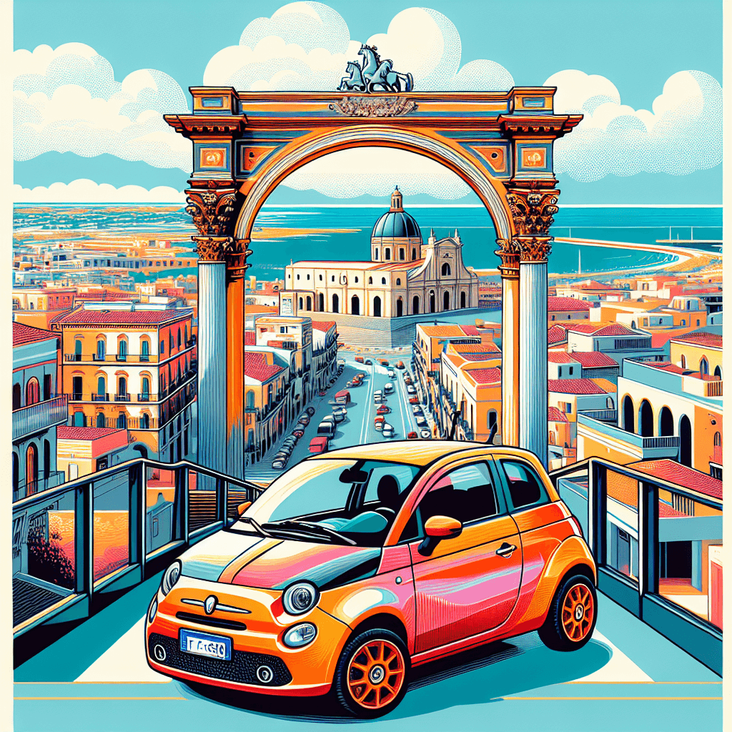 City car amidst Foggia landmarks with distant Adriatic Sea