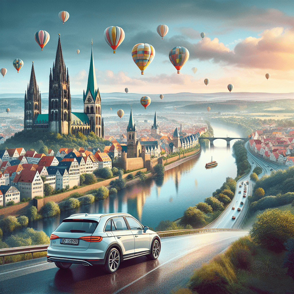 City car, Fulda landscape, cathedral, city walls, balloons, river