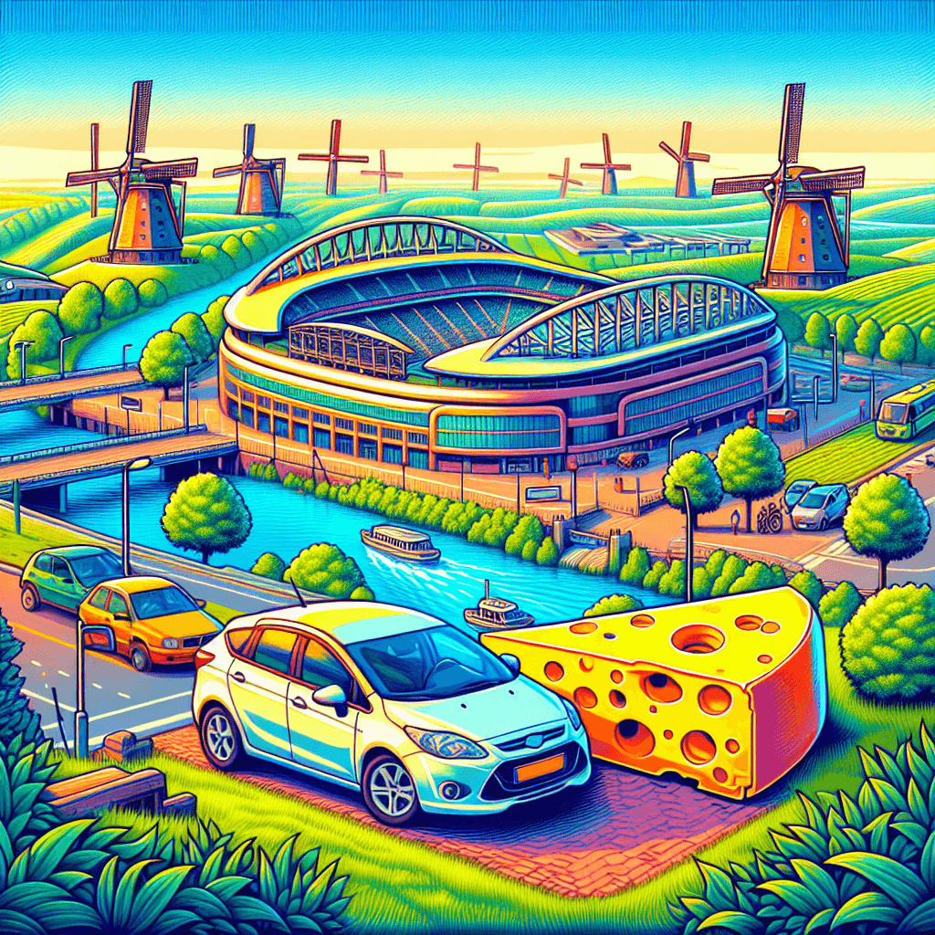 City car, cheesehead, Packers' Stadium, Fox River, windmills