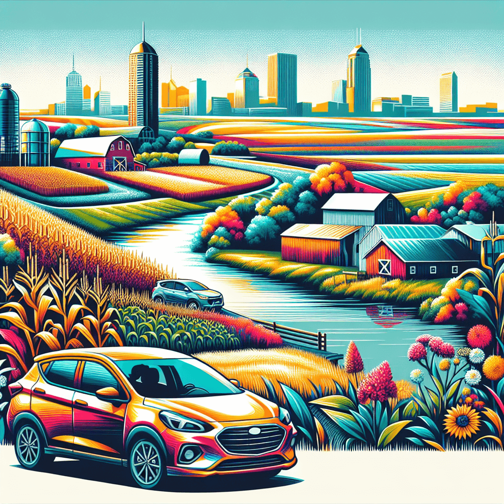A city car amidst Indiana's meadows, rivers, and barns.