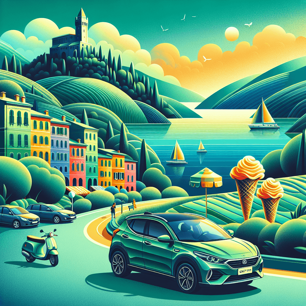 City car in La Spezia landscape with sea and castle view