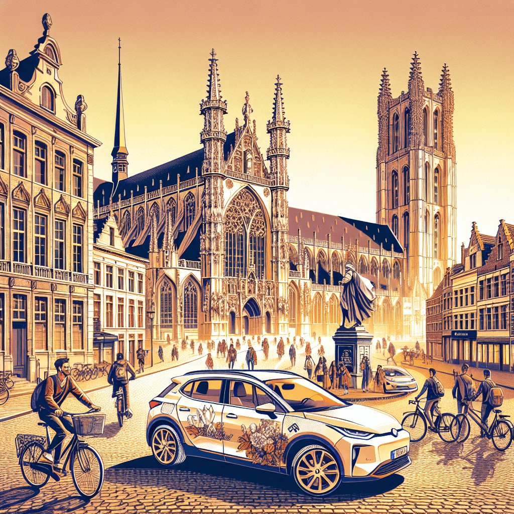 City car amidst Leuven's vibrant streets, students, and architecture