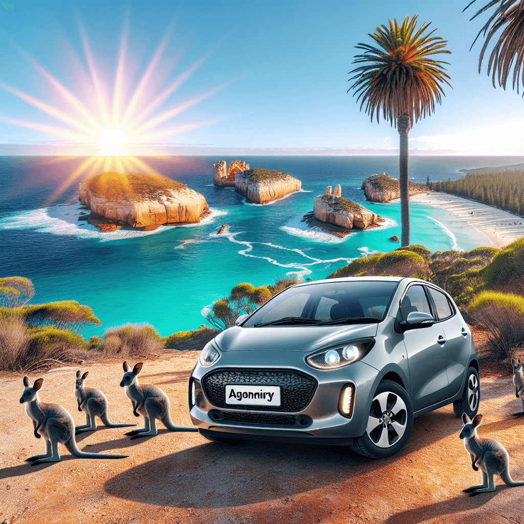 City car amidst Magnetic Island's boulders, wallabies and sunset