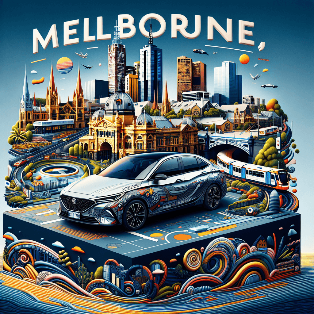 City car in Melbourne landscape with iconic landmarks