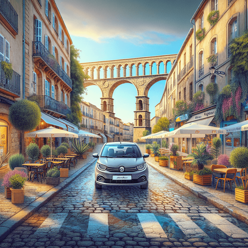 City car amidst Montpellier's cobblestone streets and historical landmarks