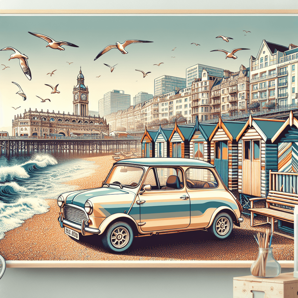 Urban car, Beach Cabins, Royal Galleries and seagulls in Ostend