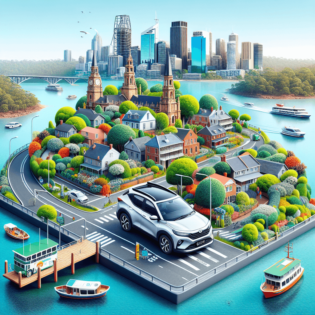 City car at Parramatta's vibrant locale, ferry wharf and park