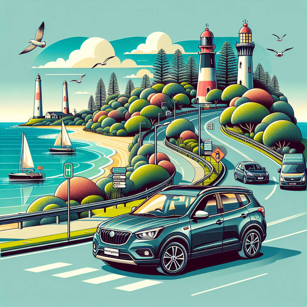 City car driving on a picturesque coastal road of Port Macquarie