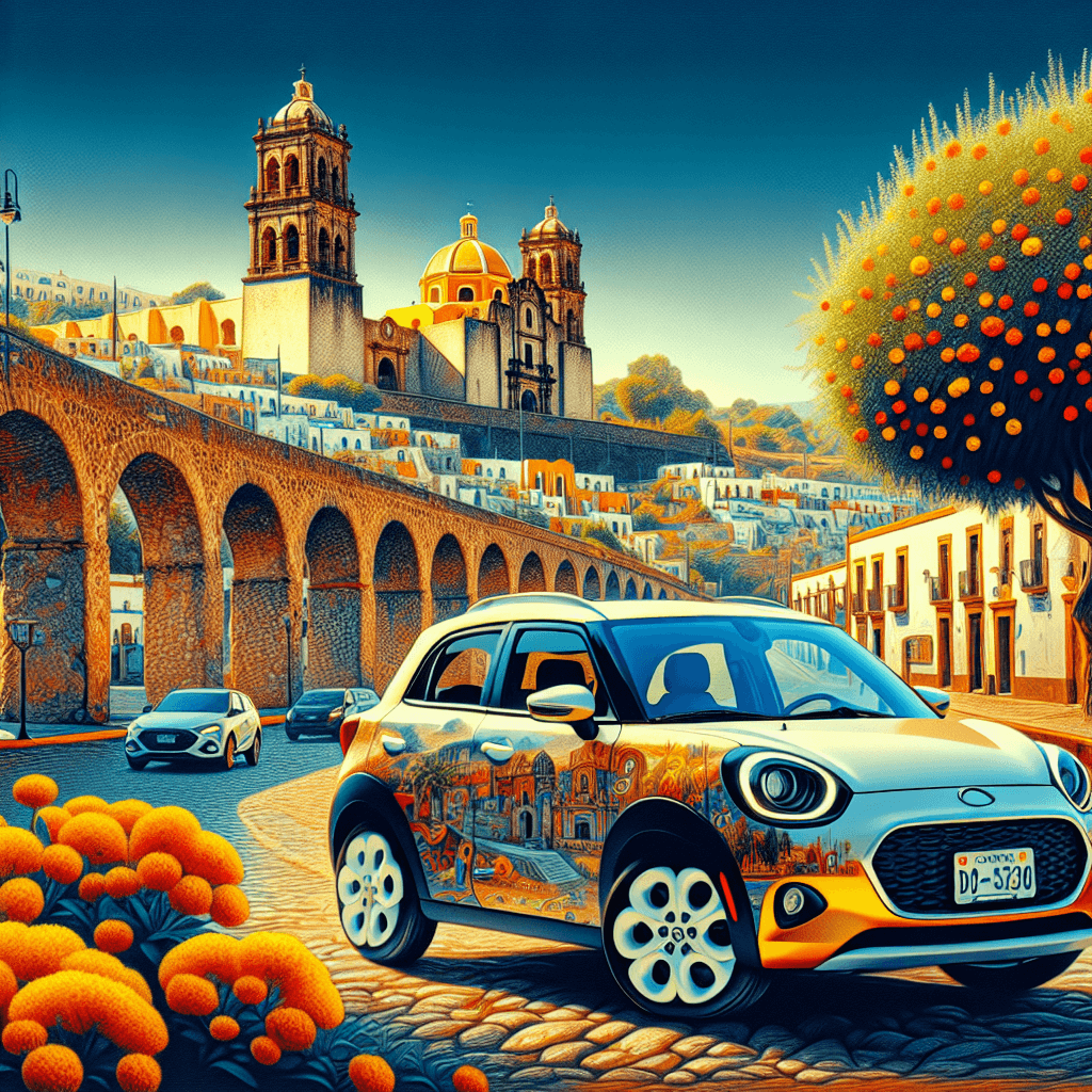 City car in vibrant, historical Queretaro landscape