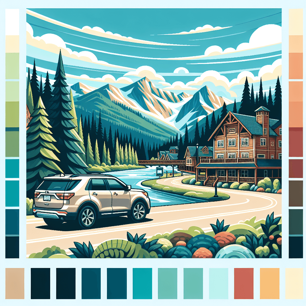 City car amidst Quesnel's lush forests, river and mountains
