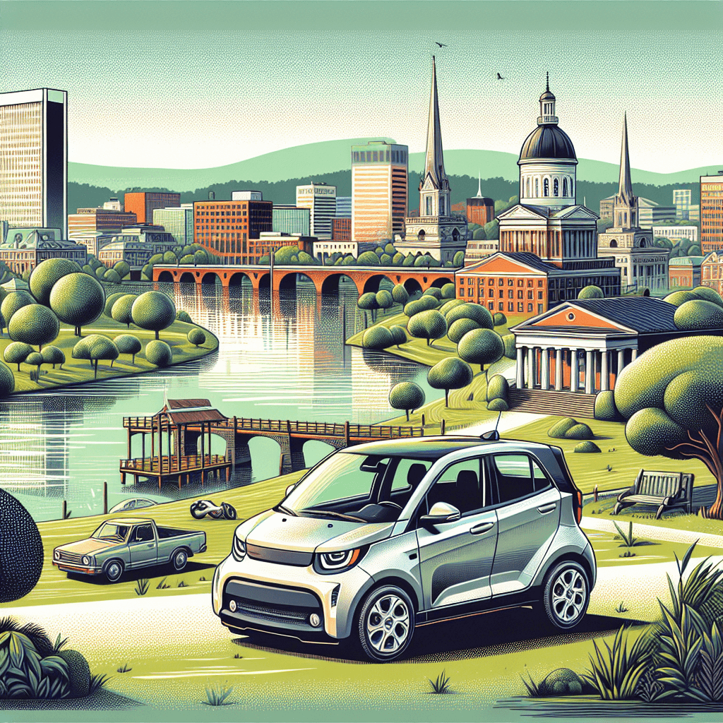 City car in Richmond, near historical monuments and James River