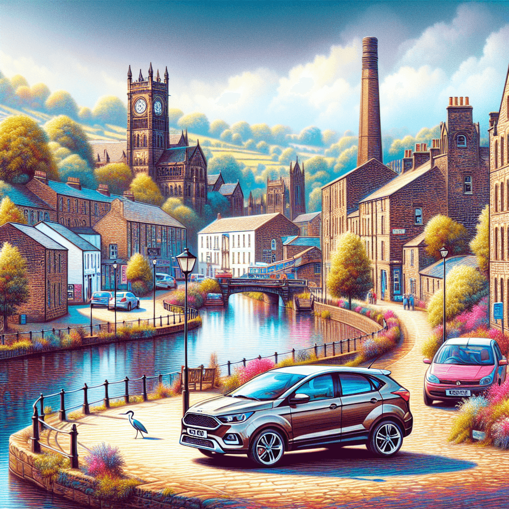 City car in Rochdale setting with heron, mill and canal
