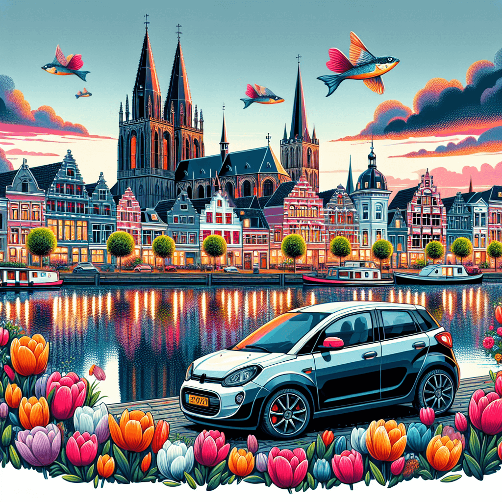 City car parked in Roermond's surreal twilight landscape