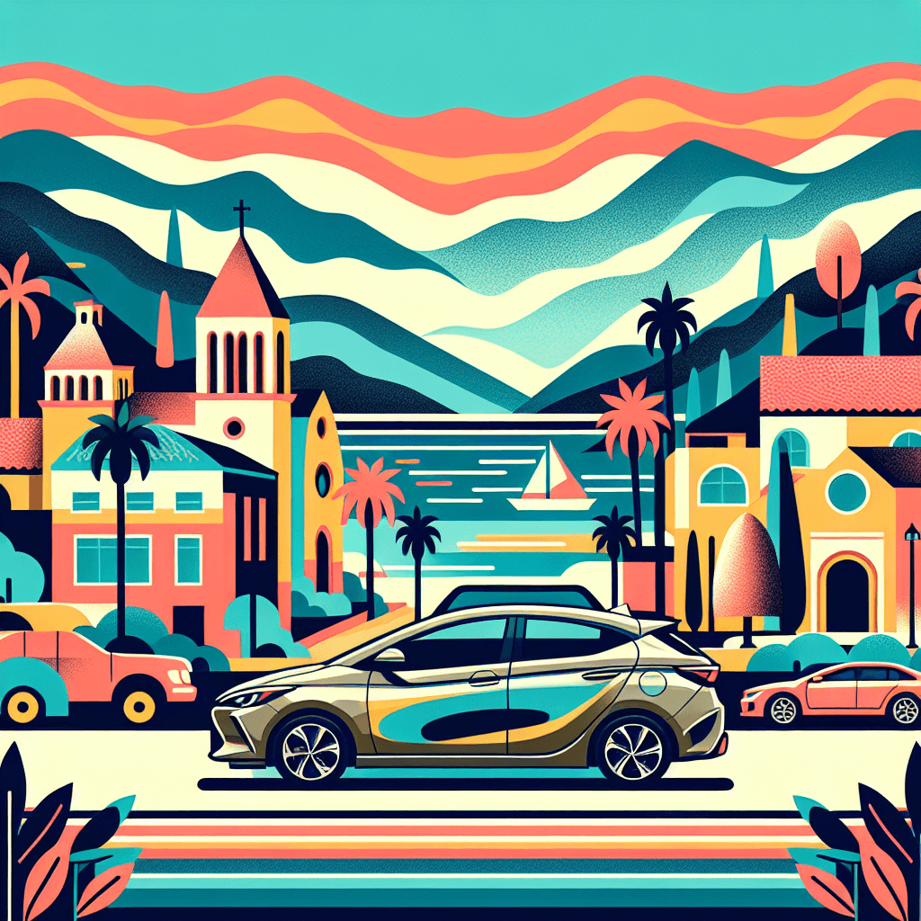 City car cruising in joyful Santa Barbara surrounding