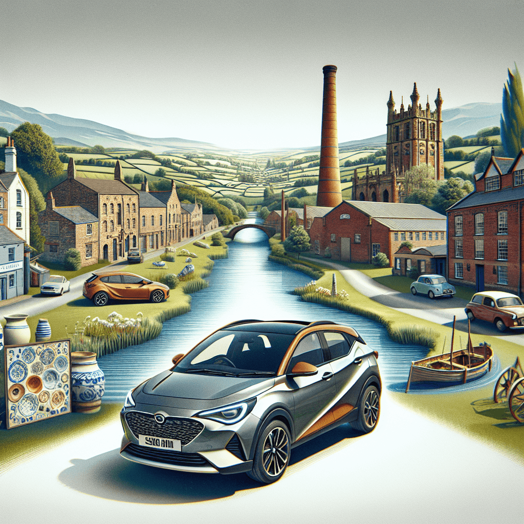 City car journeying through iconic Staffordshire scenery