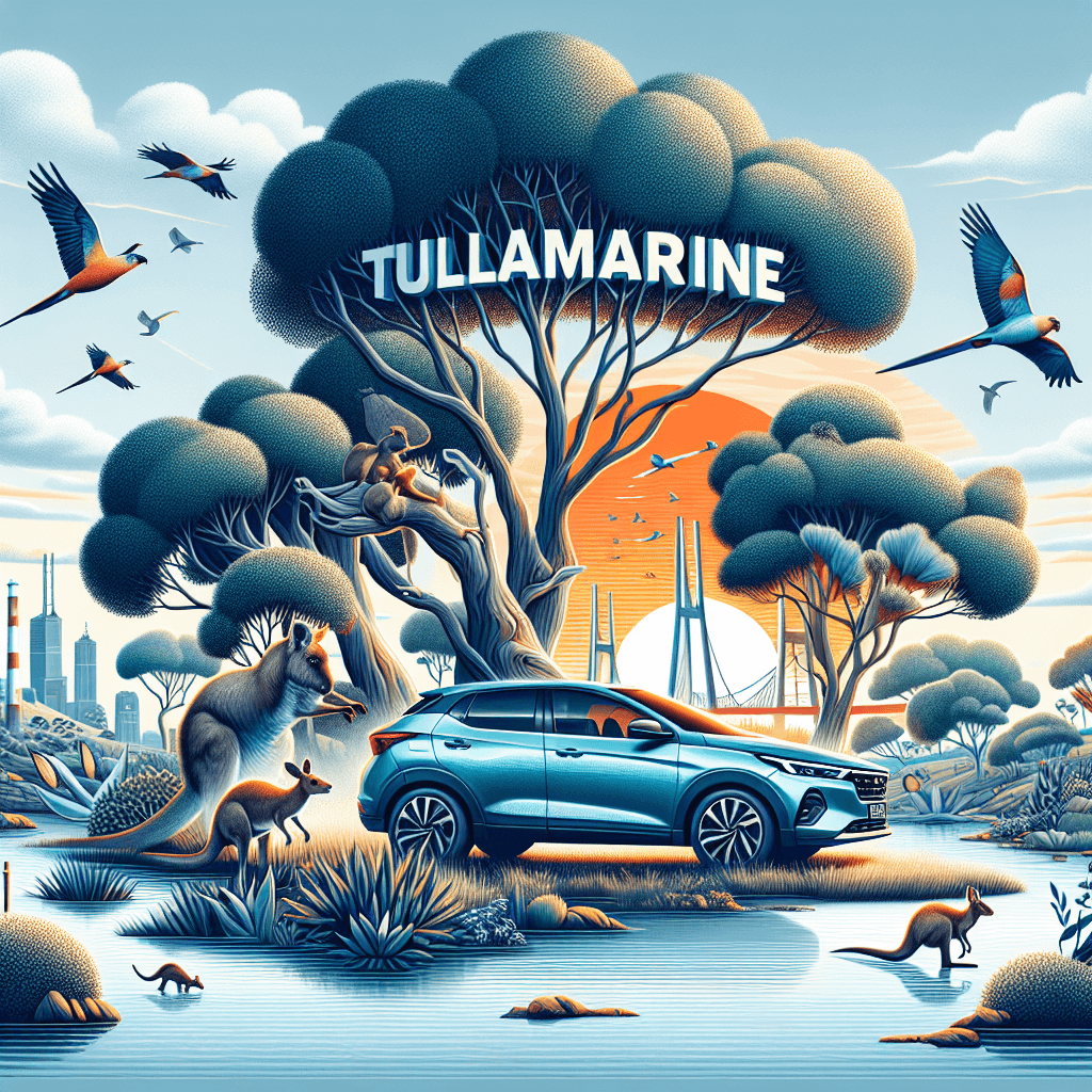 City car in sunrise-lit Tullamarine with native wildlife