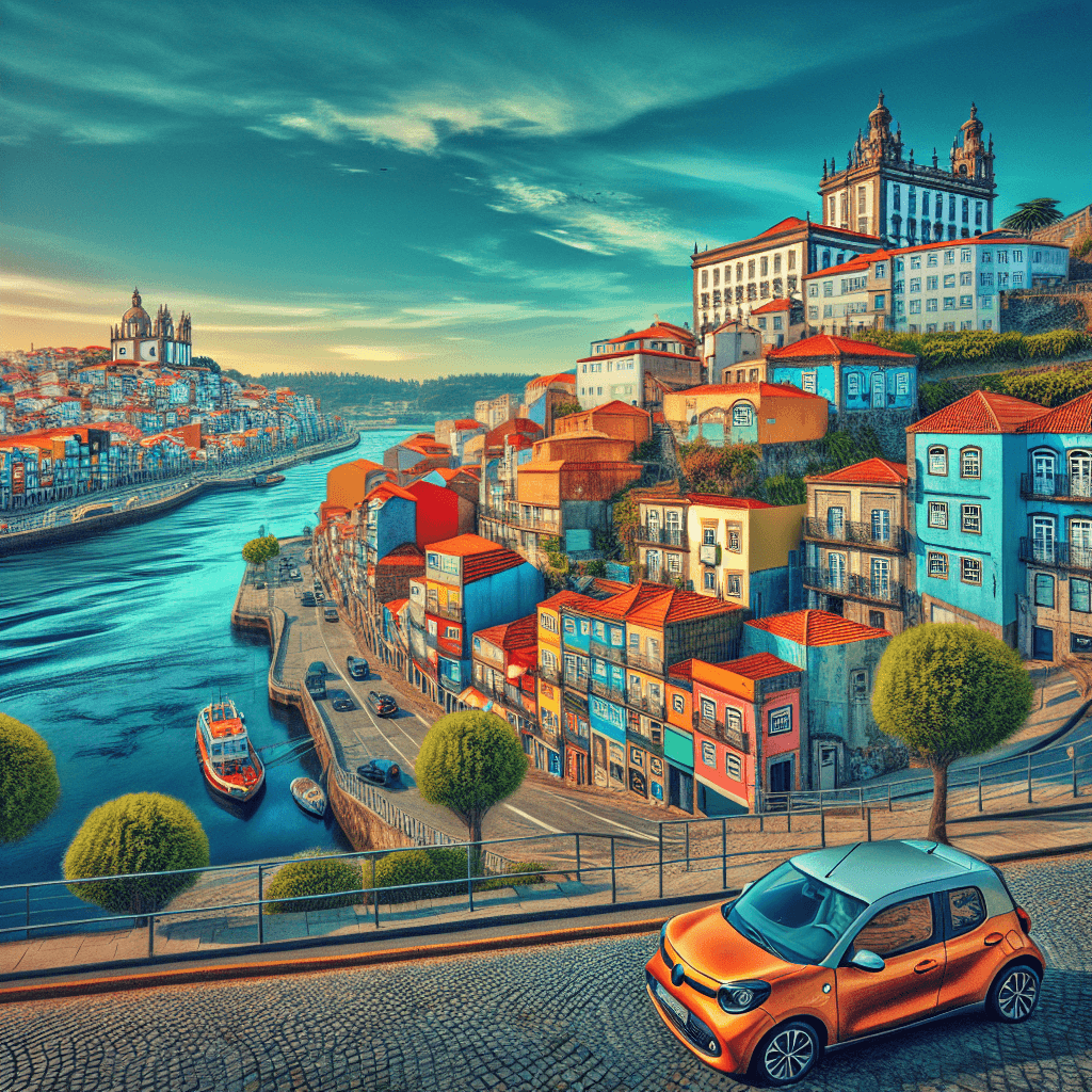 City car overlooking maritime landmarks and sanctuary in Viana do Castelo