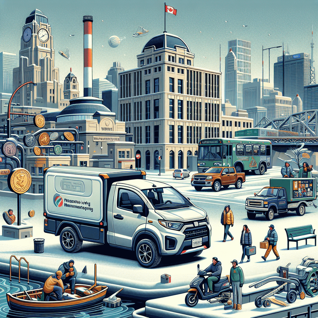 City car in vibrant Winnipeg, near snow-covered Royal Canadian Mint