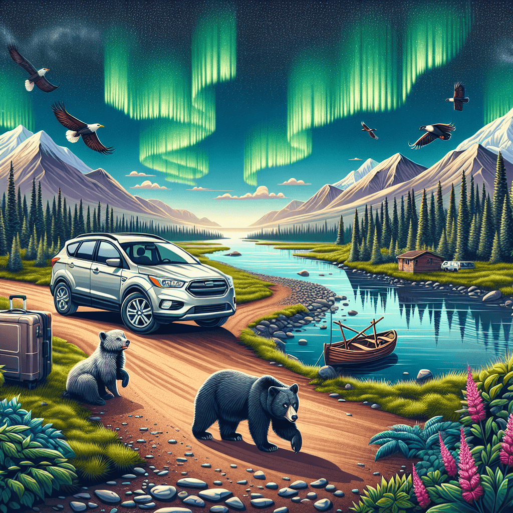City car, northern lights, Yukon River, bears and birds