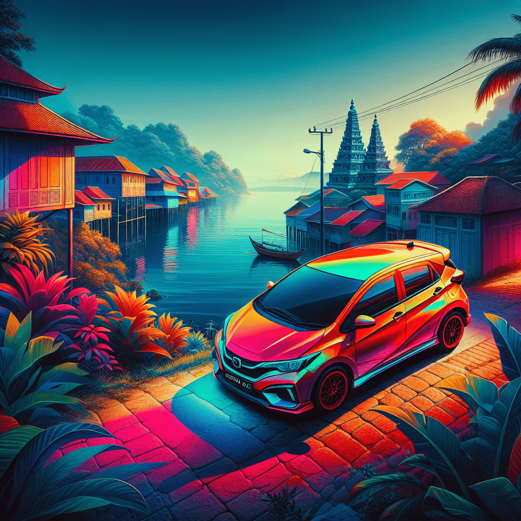 Colorful city car amidst vibrant Bintan landscape