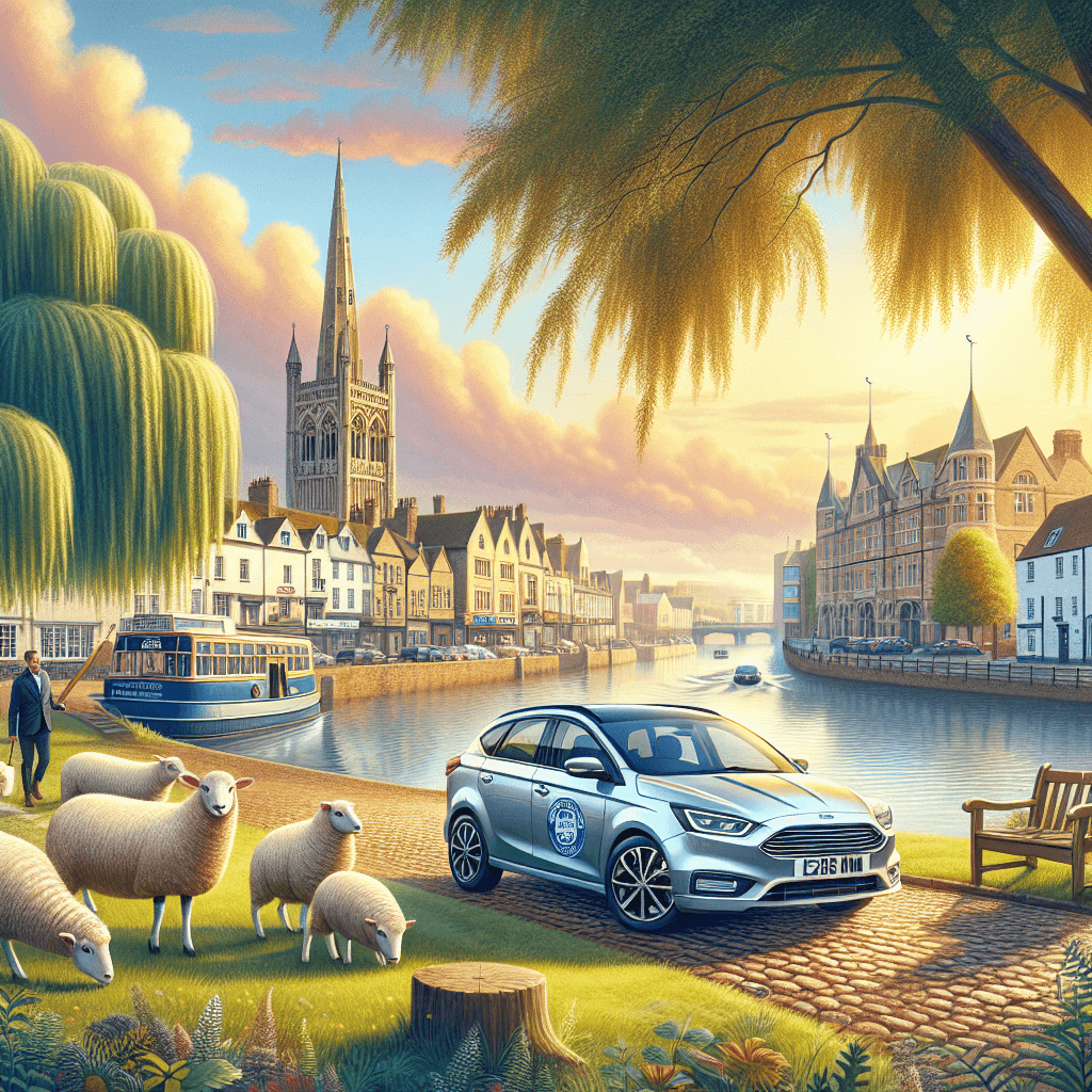 City car, Northampton Castle, market square, sheep, dawn