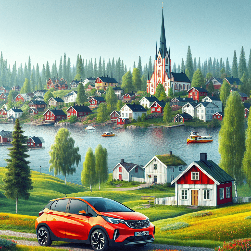 City car amidst Sundsvall's landscape with church and wildlife